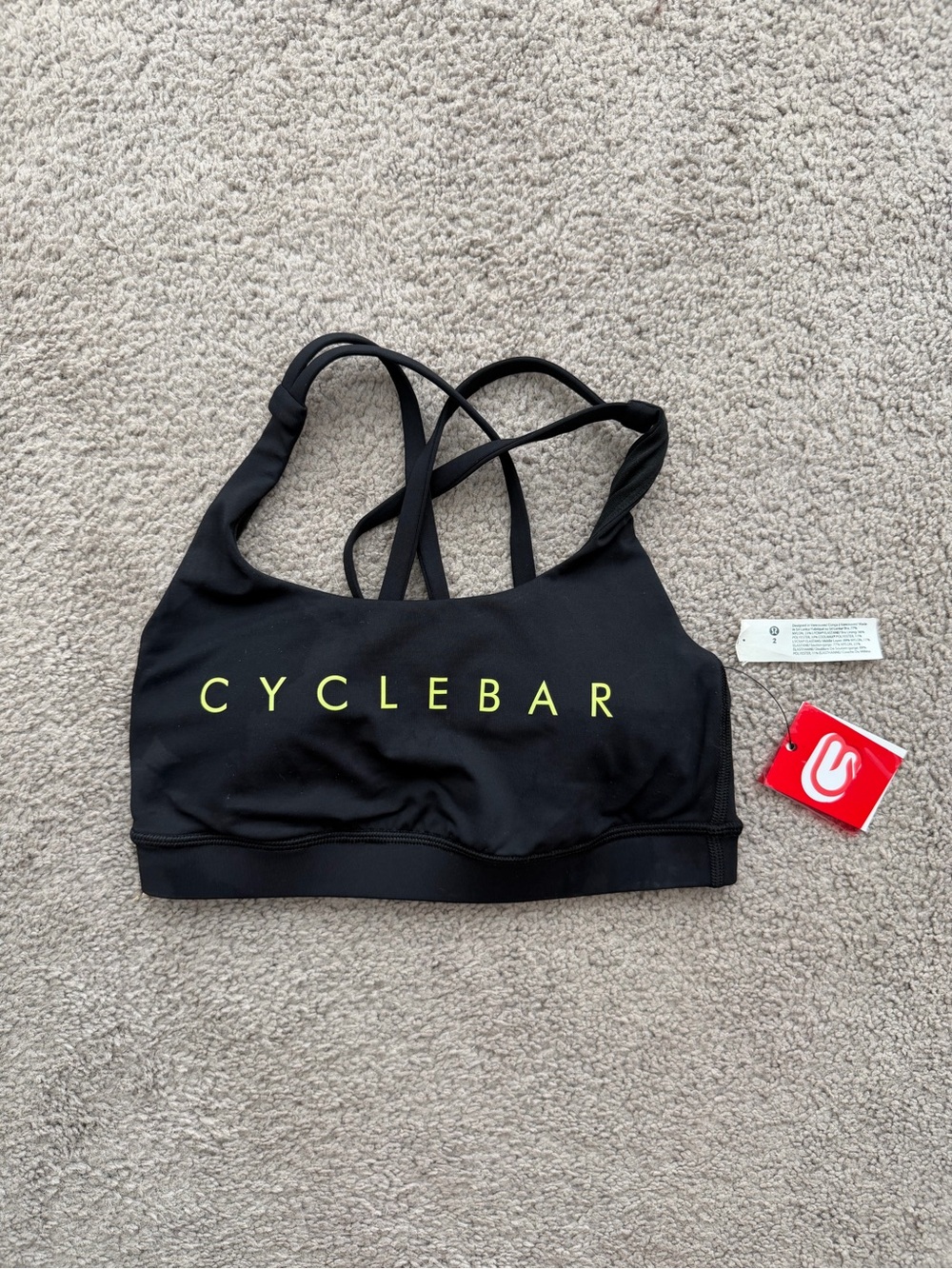 Lululemon x Cyclebar Black Strappy Sports Bra with Yellow Logo